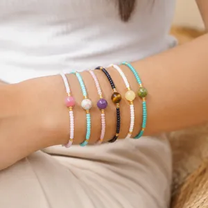 Bracelet Ajustable Empilable en Corde Tressée en Pierre de Perles Bohémiennes Cadeau de Bijoux Fait Main en Verre Argile Polymère pour Femmes