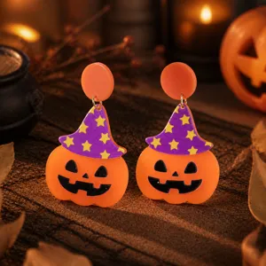 Halloween acryl pompoen heksenhoed oorbellen griezelige feest sieraden cadeau voor dames