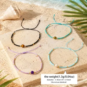 Ensemble de bracelets de pierres réglables en perles de rocaille tressées à la main.