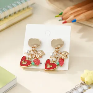 Leuke hart aardbei oorbellen metaal parel schattige sieraden cadeau voor meisjes school!