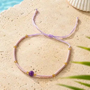 Boho perle de pierre violette bracelet reglable pour femmes bijoux de plage faits main