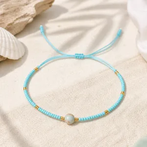Bracelet tressé réglable en perles de rocaille et pierre, bijoux de plage bohèmes faits main.
