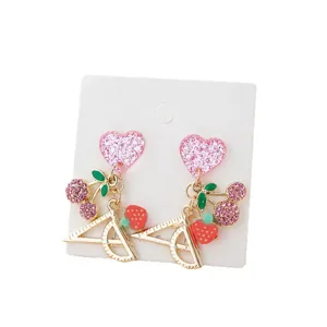 Leuke strass hart kers aardbei geometrische liniaal oorbellen voor lieve meisjes.