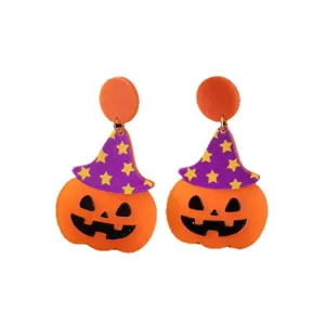 Halloween acryl pompoen heksenhoed oorbellen schattige vakantie feest sieraden voor vrouwen