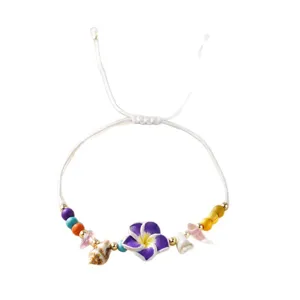 Bracelet tressé réglable à fleurs bohémiennes fait main avec perles de coquillage pour femmes