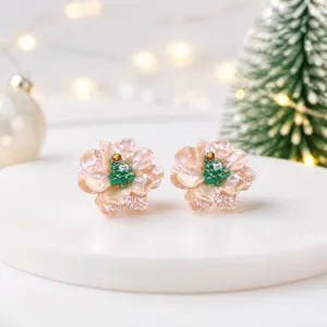 Weihnachtsblumen Ohrstecker mit Weihnachtsbaum, festlicher Modeschmuck fur Damen Accessoires.