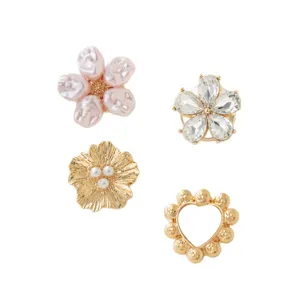 French vintage pearl and rhinestone flower cufflinks set for men and women dress shirts.