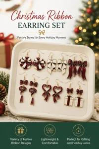 Conjunto pendientes de lazo navideño festivo rojo blanco colgantes joyas regalos fiesta