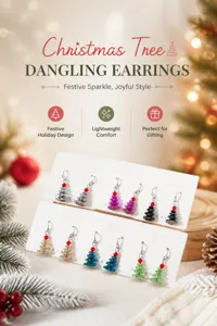 Vue détaillée de boucles d'oreilles sapin de Noël en cristal coloré style festif étincelant.