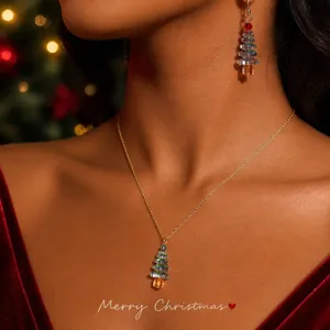 Ensemble collier et boucles d'oreilles en cristal de sapin de Noël cadeau de bijoux