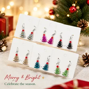 Boucles d'oreilles sapin de noël cristal bijoux festifs brillants perles cadeau femme