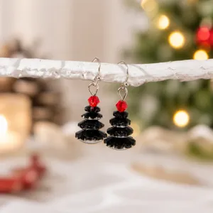 Boucles d'oreilles sapin de Noël en cristal noir et rouge bijou festif style