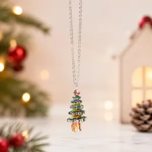Magnifique Collier Pendentif Arbre de Noel en Cristal Scintillant Bijou de Fete