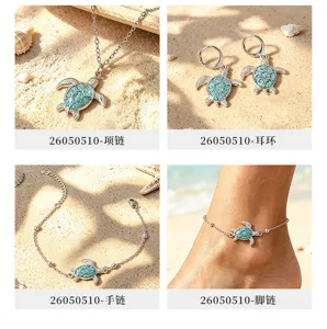 Ocean style sea turtle jewelry set including necklace, earrings, bracelet and anklet.