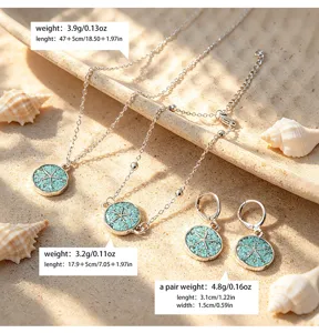 Conjunto de joyas de estilo marino con collar pulsera y pendientes de turquesa.