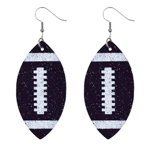 Glitzernde Leder Football Tropfen Ohrringe mit sportlichem Trendstil Hauptansicht