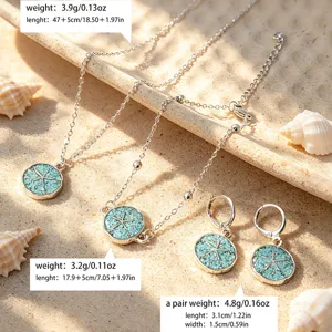 Conjunto de joyas de turquesa estrella de mar collar pulsera pendientes estilo playa.