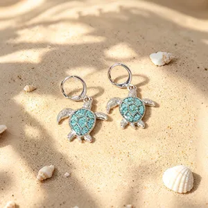 Ocean style sea turtle dangle earrings with turquoise mosaic, elegant jewelry gifts for women.