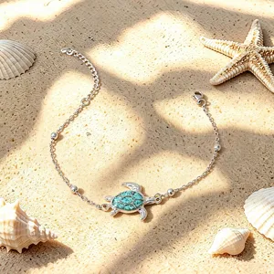 Ocean style silver turtle bracelet with turquoise, perfect summer beach jewelry gift for women.