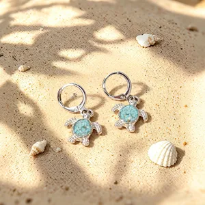 Beach style turquoise sea turtle earrings, ocean element jewelry for women summer vacation.