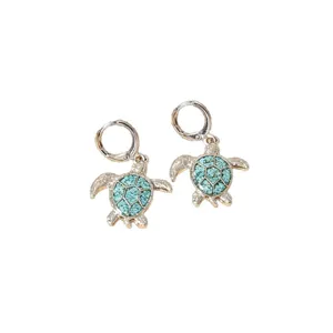 Ocean style turtle hoop earrings with turquoise inlay, cute animal design for daily wear.