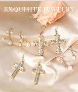 Europäische und amerikanische Kreuz Perlen Ohrringe Set, elegante geometrische Modeschmuck.