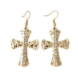 Goldene Kreuz Ohrringe mit glitzernden Strasssteinen, Vintage Gothic Ohrhänger Schmuck.