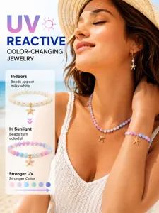 UV-reaktive Farbwechsel Seestern Perlen Halskette und Armband Schmuck Set für Damen.