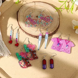 Joli ensemble de boucles d'oreilles infirmière en acrylique avec stéthoscope seringue cadeau