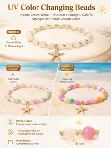 UV Farbwechsel Perlenarmband mit Seestern Anhänger, 8mm Katzenauge Perlen Modeschmuck.