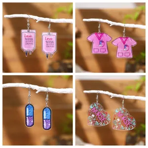 Boucles d'oreilles en acrylique motif infirmière imprimé double face bijoux médicaux mignons
