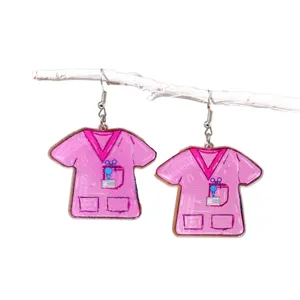 Boucles d'oreilles en acrylique blouse infirmière, bijoux pendentif uniforme médical rose femme