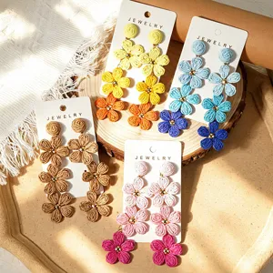 Sommer Urlaub Raffia Blume Ohrringe Handgemacht Gewebt Lange Hängende Ohrringe Strand Reise Mode Schmuck Für Damen