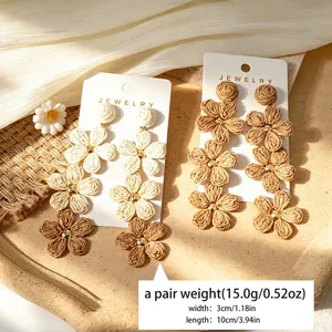 Handgemachte Bast Blumen lange Ohrringe Sommer Strand Urlaub boehmische Schmuck Damen.