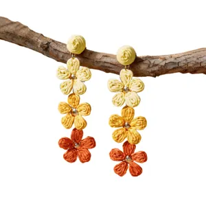 Handgemachte Bast Blumen Ohrringe Damen Sommer Urlaub Strand Boho Ohrschmuck