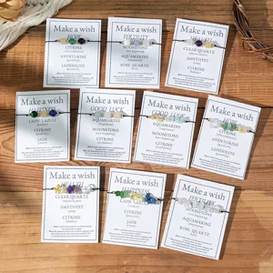 Pulseras trenzadas de piedra natural con tarjeta, joyería de cuentas de cristal.