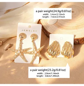 Boucles d'oreilles coquillage étoile de mer dorées multicouches, style rétro élégant.