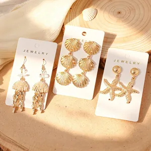 Européen Américain Exagéré Multicouche Or Étoile de Mer Coquillage Boucles d'Oreilles Pendantes Femme Perle Artificielle Bijoux