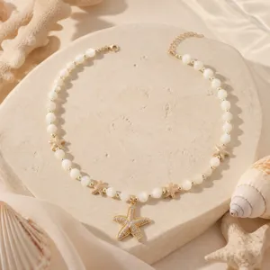 Goldener Seestern Perlenkette Strand Stil Ozean Schmuck Ästhetischer Anhänger