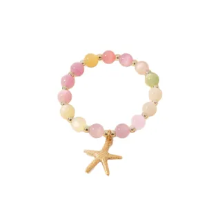 Sonnenlicht UV Farbwechsel Schmuckset Perlen Halskette Armband Ohrringe Seestern Anhänger Damen Trendiger Strandschmuck