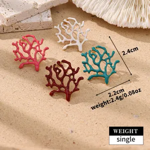 Boucles d'oreilles branche de corail en alliage style océan, en quatre couleurs.