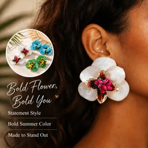 Boucles d'Oreilles Clous Grande Fleur Exagérée Émaillée Pour Femmes Design Haut de Gamme Niche Floral Alliage Bijoux Cadeau