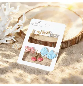 Ensemble de boucles d'oreilles coquillage style océan tropical, bijoux mignons émaillés pour femmes.