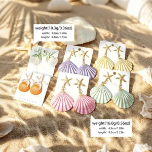Colorful sea star shell alloy earrings for women, perfect beach vacation style jewelry.