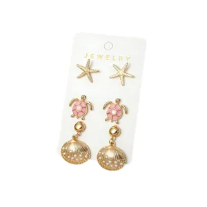 Set de boucles d'oreilles étoile de mer tortue perle coquillage style océan vacances plage.