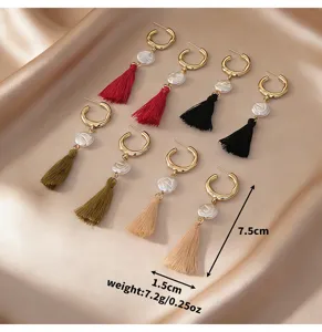 Boucles d'oreilles pendantes perles pompon bohème pour femmes bijoux de fête élégants