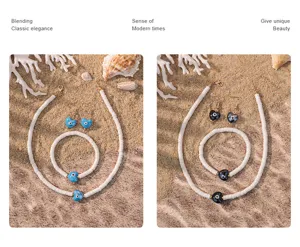 Oceaan vakantie stijl hart kralen ketting armband oorbellen set, zomer strand mode sieraden.