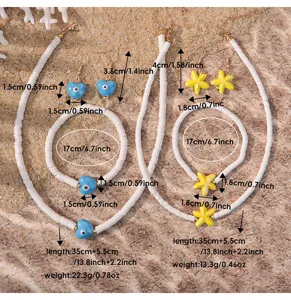 Strandvakantie kleikraal ketting armband en oorbellen set met schattige hartjes en zeesterren.