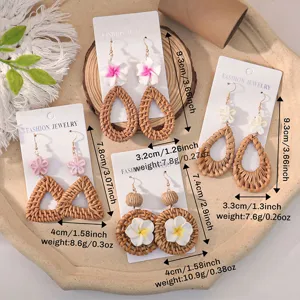 Handgemaakte geweven rotan bloem oorbellen set, boho strand zomer stijl mode sieraden voor vrouwen.