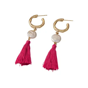 Boucles d'oreilles perles pampilles bohème pour femmes créoles or et longues pendantes